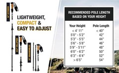 Trekking Poles for Hiking | Collapsible Walking Stick | 24″ to 54″ (Pair of 2)