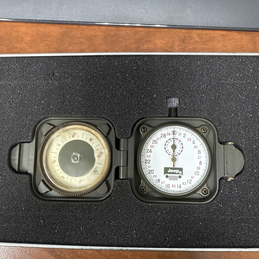 RARE Stop Watch And Compass 2004 Jeep Cherokee Military Theme Tin And Box