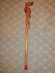 Carved Brown Wooden walking cane. 36″ Ergonomic Contoured Grip Rubber Tip