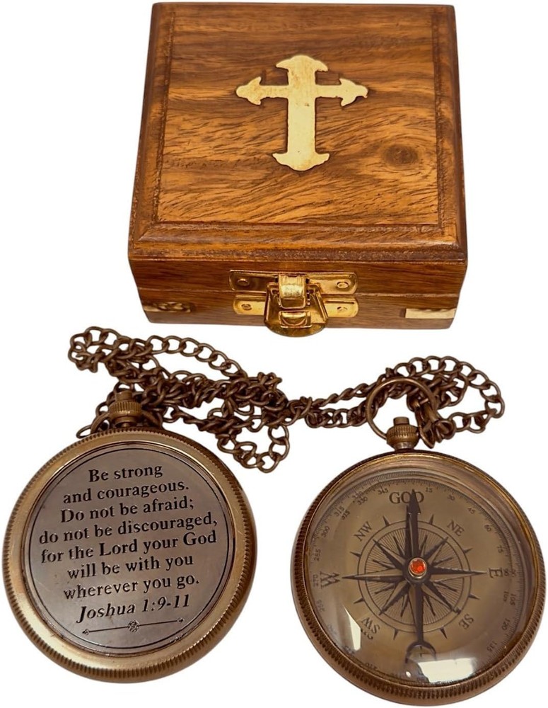 Joshua 1 : 9 – 11 Be Strong And Courageous Antique Compass With Box Christmas