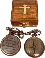 Joshua 1 : 9 – 11 Be Strong And Courageous Antique Compass With Box Christmas