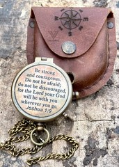 Be Strong & Courageous Engraved Brass Compass Religious Joshua 19 Gift Idea