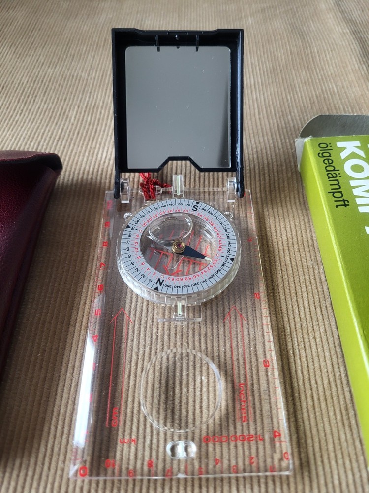 Cold War West Germany Compass w/ Mirror & Case Complete Vintage Navigation Set