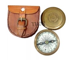 Authentic Vintage Style Brass Pocket Compass with Leather Case Rustic Vintage…