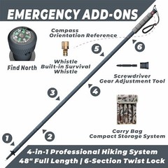 48″ Modular Aluminum Tactical Hiking Stick – 6-Piece Set with Compass, Whistle &