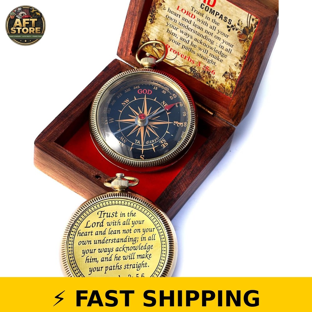 Trust in The Lord Engraved Compass with Wooden Box – Gift for All Occasions