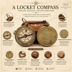 Handmade Brass Compass with Wooden Box – “So You Can Always Find Your Way Bac…