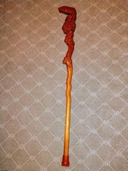 Carved Brown Wooden Dragon walking stick 37″
