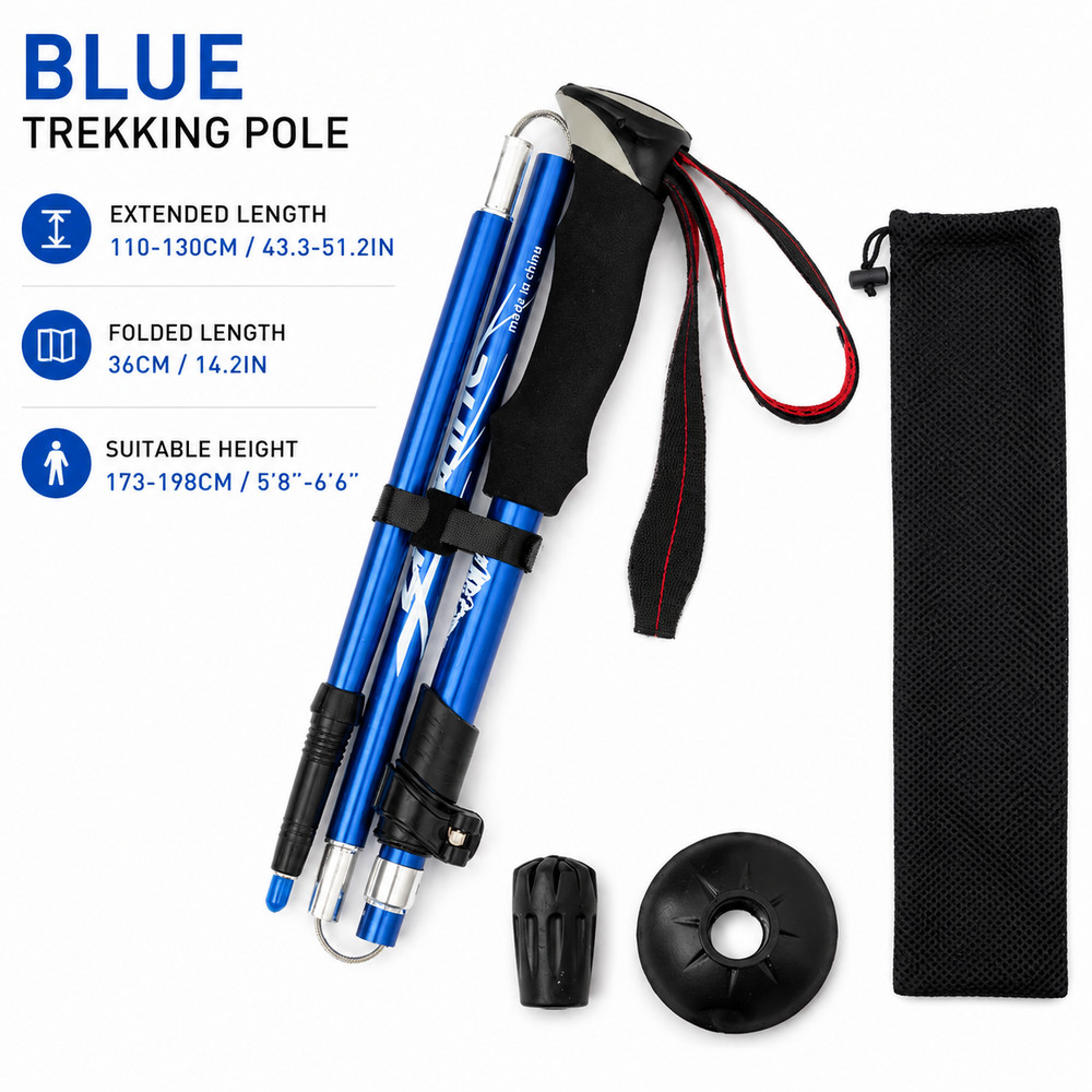 Folding Trekking Pole Adjustable Hiking Stick Lightweight Aluminum Walking Staff