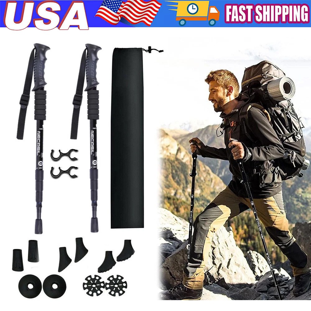 2PC Trekking Poles Nordic Walking Hiking Sticks Anti-shock Adjustable Alpenstock