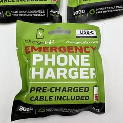 chargetab Emergency Phone Charger USB-C Pre-Charged Portable 3000mAh Lot Of 3