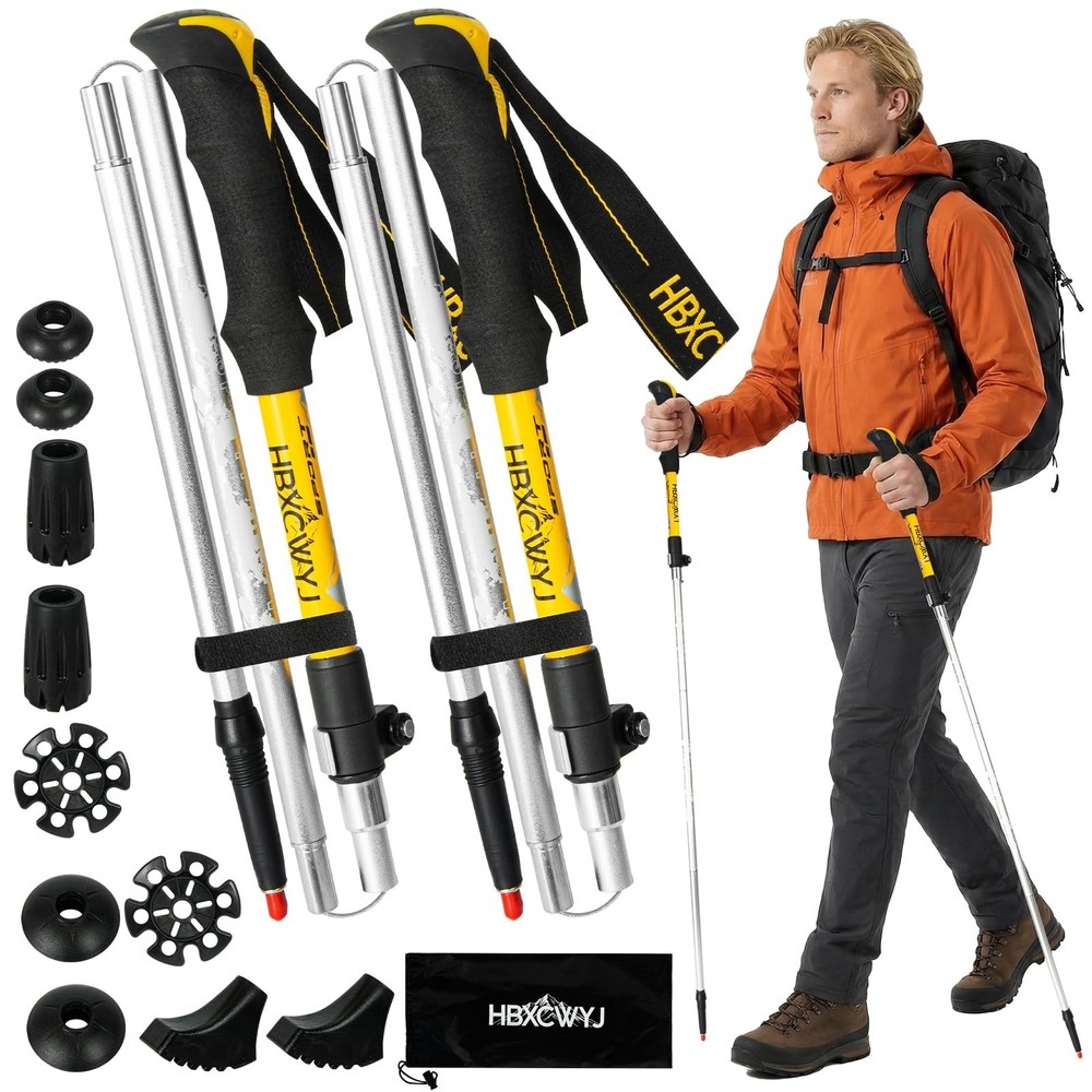 HBXCWYJ Collapsible Trekking Poles: Lightweight Alloy, Adjustable, 5-in-1 Tips