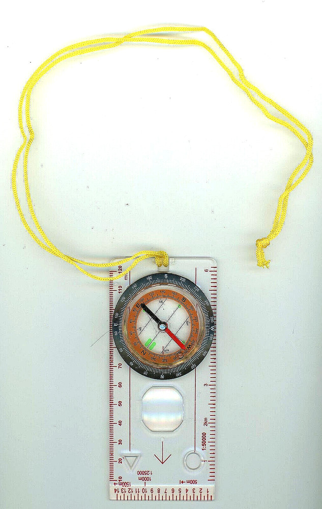 Map Compass Liquid Filled, Ruler Measures Distance, Lanyard, Magnifier B5-B14