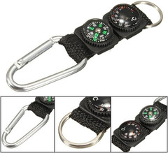 Black Carabiner Key Chain Compass Thermometer Metal Camping Outdoor Gadgets Hiki