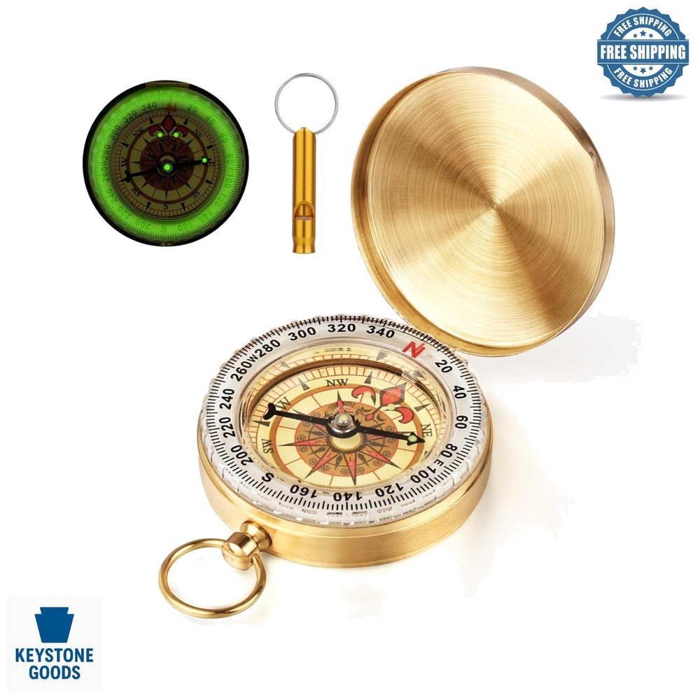 Waterproof Metal Hiking Compass with Luminous Night Reading & Survival Whistle