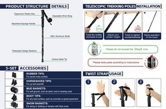 2x Trekking Poles Nordic Walking Hiking Sticks Anti-shock Adjustable Alpenstock