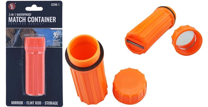 3-IN-1 Waterproof Match Storage Box With Firestarter Flint And Signaling Mirror