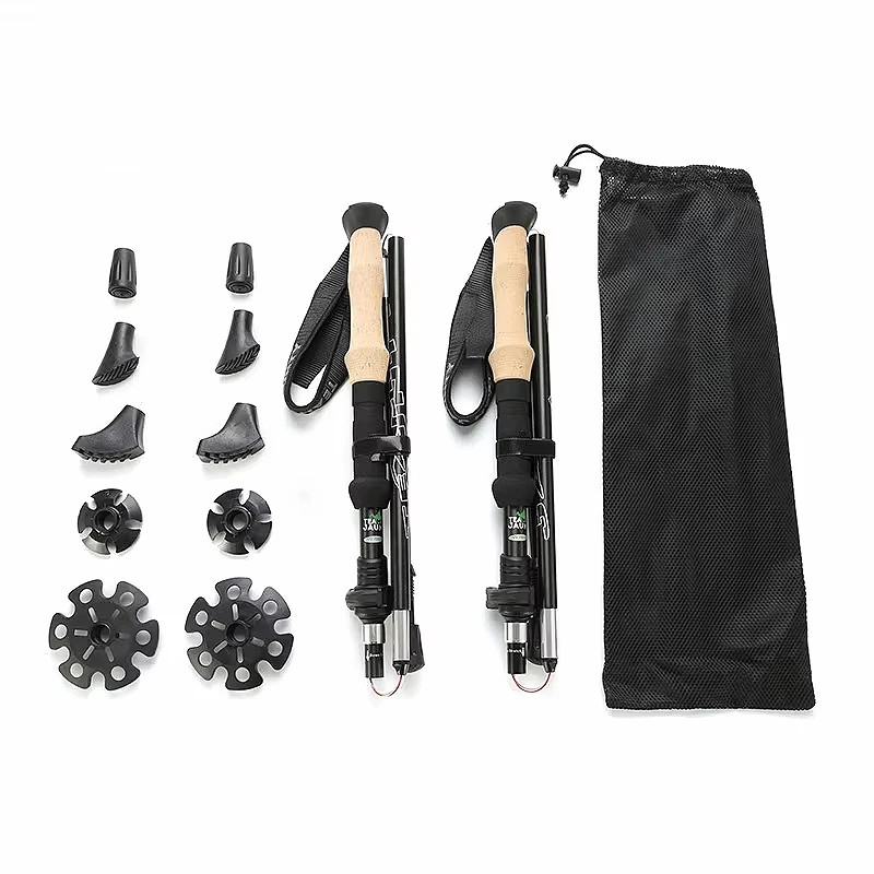 Foldable Hiking Stick Aluminum Alloy Cane, Cork Handle, Suitable for Hiking