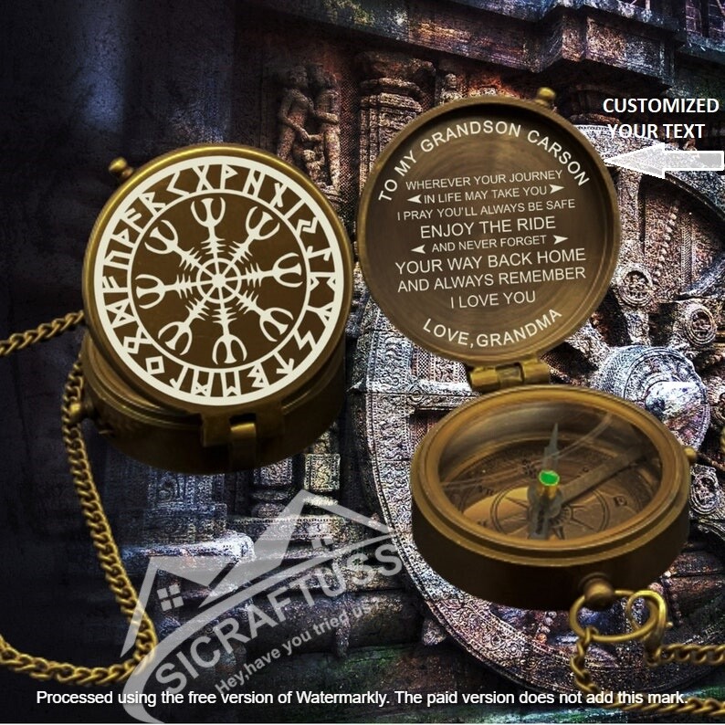 Personalized Nordic Compass – Viking Brass Compass – Engraved Pocket Compass.