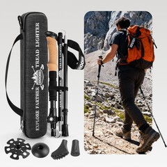 100% Carbon Fiber Trekking Pole Collapsible w/ Cork EVA Foam Grips Locks Hiking