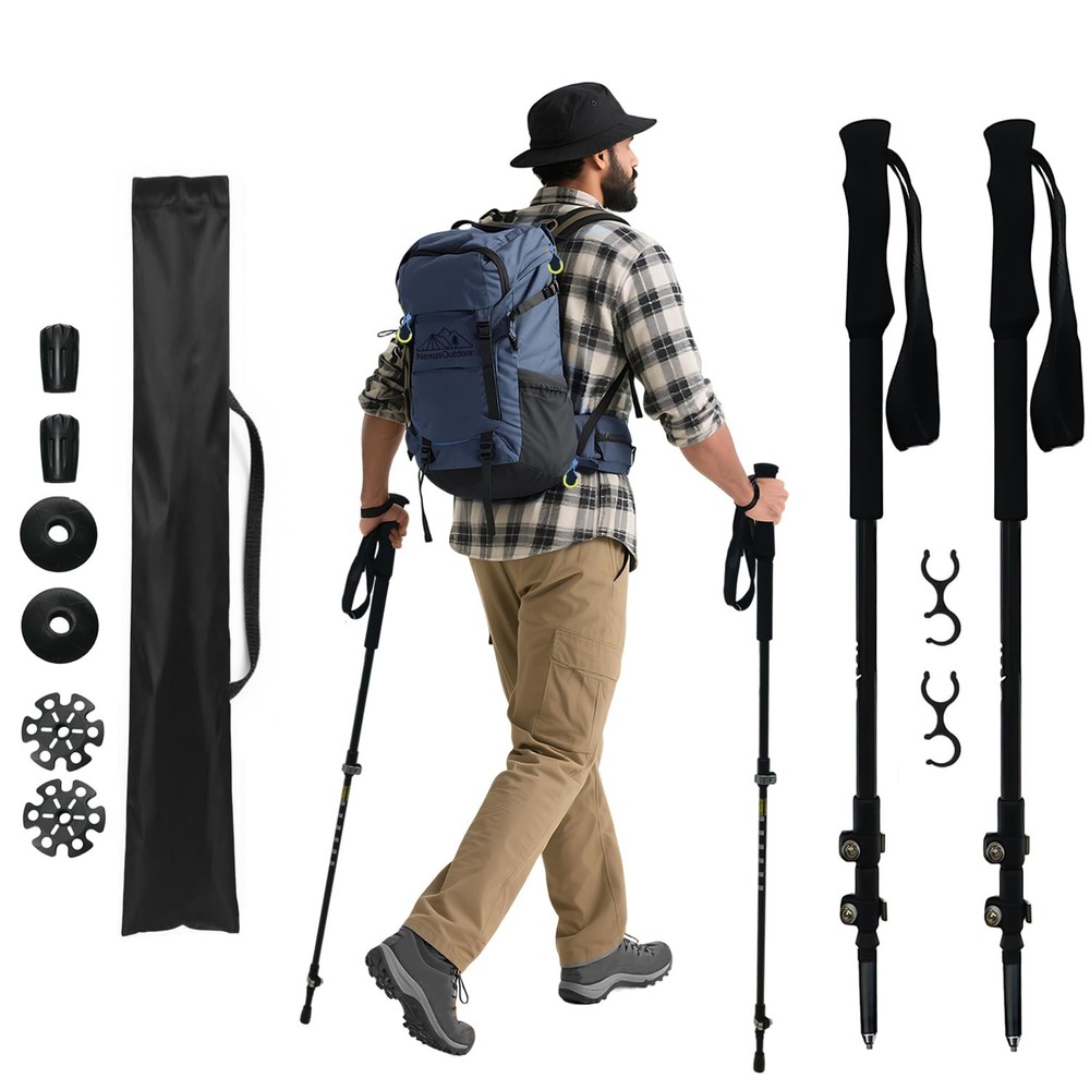 Carbon Fiber Trekking Poles 2 Pcs Ultra Lightweight Telescopic Collapsible Hi…