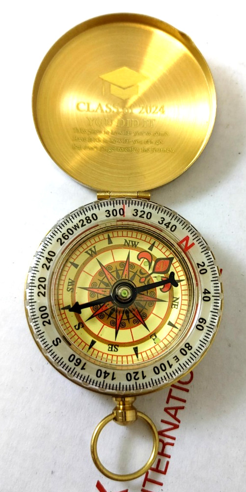 Class of 2024 Graduation Present Graduate Gift Brass Compass Etched Engraved