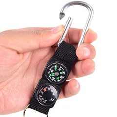 Mini Carabiner w/ Keychain Buckle Compass Thermometer Camping Outdoor Survival