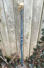 35″ Hand Carved Twisted Elder Walking Stick Cane w/ Brass Skull Top Handle #39