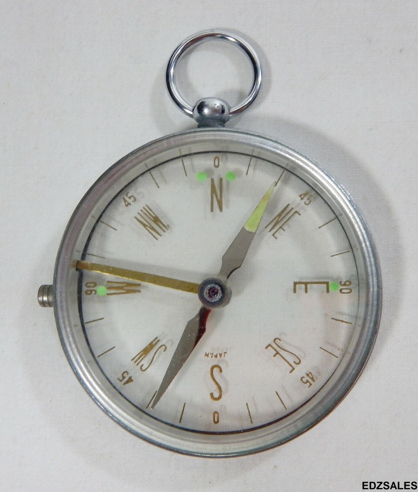 Vintage Clear Glass Handheld Hiking Camping Mapping Compass Made in Japan