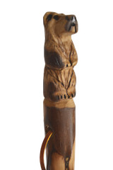 Bear Carved in Dark Wood Walking Stick, Hand Carved Staff, Made in the USA