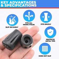 6 Pcs Hiking Pole Tips Accessories – Cane Rubber Black
