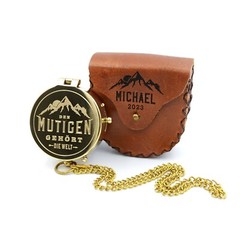 Compass Engraved Leather Case Personalised Compass Christening Gift V1
