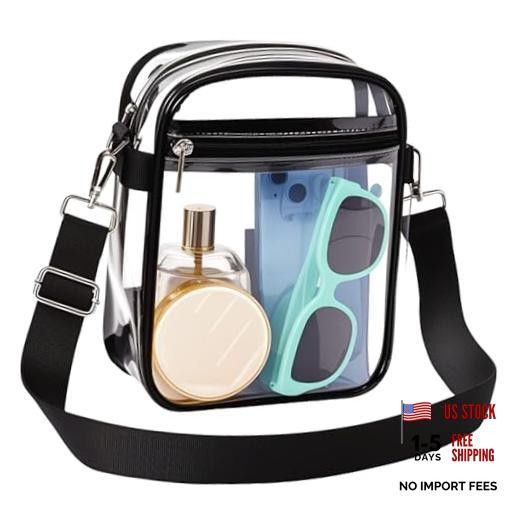 Clear Bag for Stadium Events, Clear Purse with Removable Strap, Black Strap