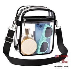 Clear Bag for Stadium Events, Clear Purse with Removable Strap, Black Strap