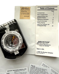 Vintage 1983 Brunton 8040G Elite Mirrored Sighting Compass USA Made w/ Pouch