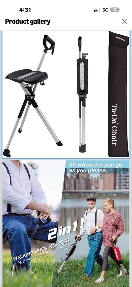 STEP2GOLD Ta-Da Chair Series 2, Portable Trekking Hiking Pole – 36.2” Black