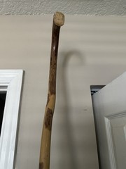 Antique Vintage Handmade German Knotty Walking Stick Cane Real Wood One Piece