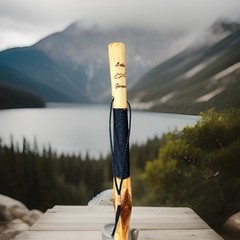 “Lake Geneva” Hiking stick, 55 1/2″ tall, blue paracord grip & lanyard, compass