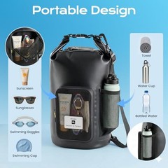 20L Black Waterproof Dry Bag with Bottle Holder & Mesh – Wirh Phone Pouch
