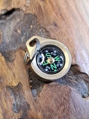 Mini EDC Minimalist Brass Keychain Compass w/Titanium Keyring