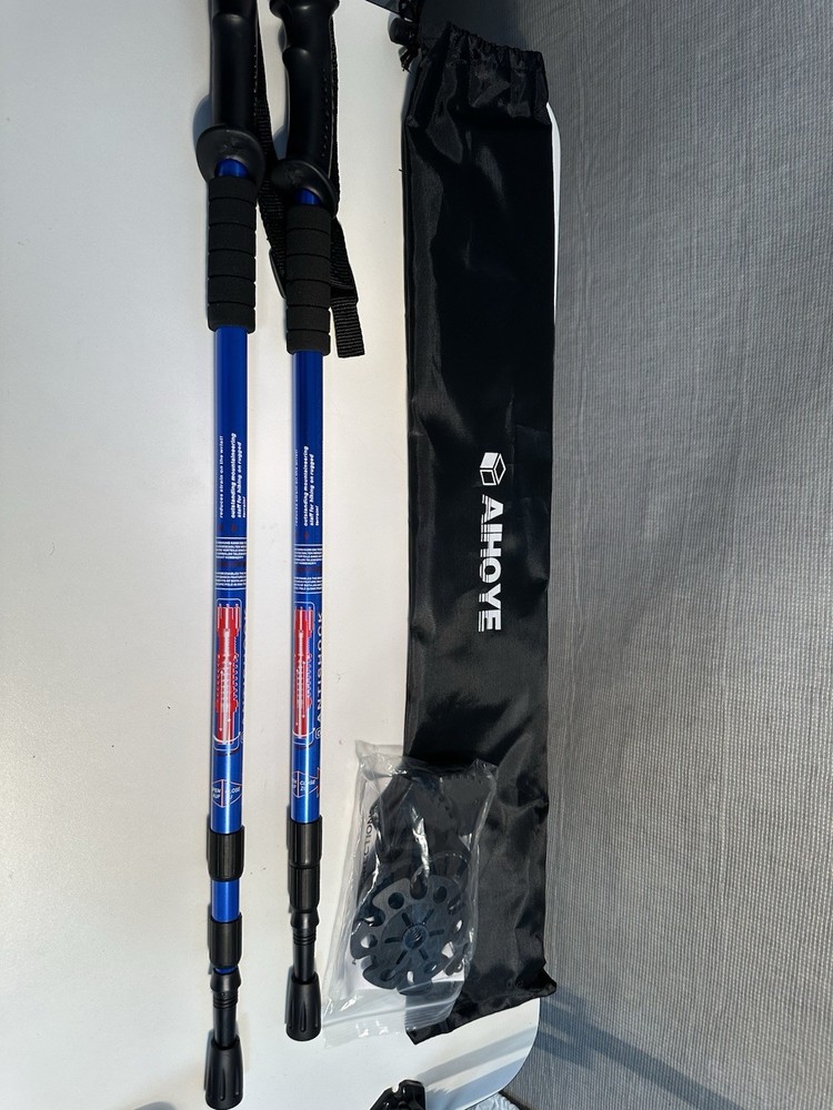 Telescopic Hiking Trekking Poles – Adjustable Walking Sticks – Blue – Set of 2