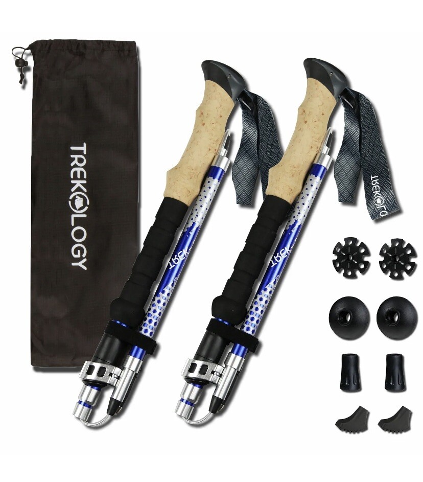 Trekology TREK-Z 2pc Trekking Hiking Poles, Foldable Collapsible Walking Sticks