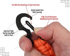 YCConcept 2 Pieces Carabiner Keychain Hook Paracord 6.1 inches, Black+orange