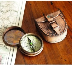 Wind & Weather Antiqued Brass Poem Compass with Leather Case