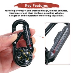 Keychain Compass [2PCS] – Ball Compass and Thermometer Buckle – [Black, Yellow]