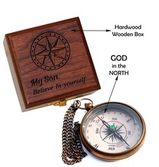 to My Son Engraved Brass Compass with Wooden Box – Antique