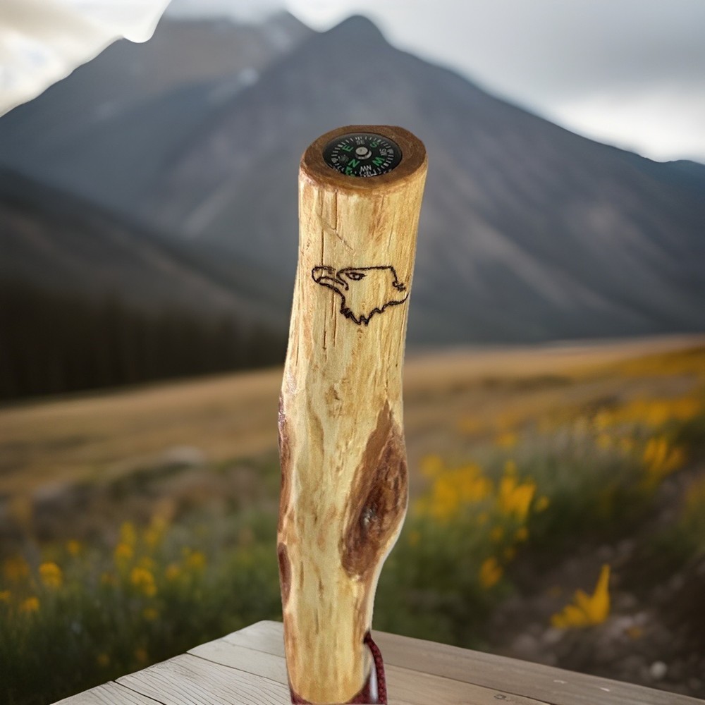 Diamond Willow Wood Hiking Stick – 52″ – Compass top, paracord grip/lanyard
