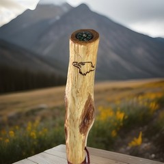 Diamond Willow Wood Hiking Stick – 52″ – Compass top, paracord grip/lanyard