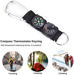 Black Carabiner Key Chain Compass Thermometer Metal Camping Outdoor Gadgets Hiki