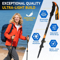 Trekking Poles for Hiking – Collapsible Lightweight Hiking Poles, 2 Pack Aluminu